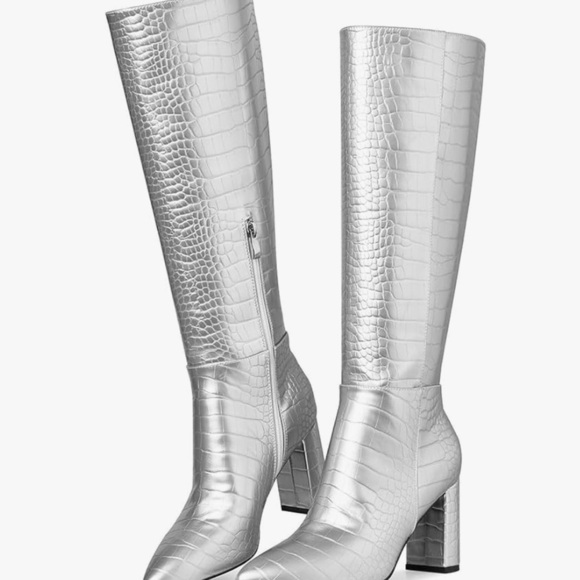 Modatope Women'sKnee High Boots Calf High Crocodile Boots Block Heel Pointed - Picture 13 of 13